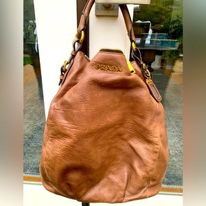 Prada Cervo Shine Hobo In Brown (Teak) - Large - image 1